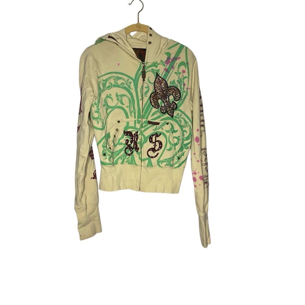 Rebel Spirit A Royal Way of Life Embroidered Rhinestones Zip Up Hoodie